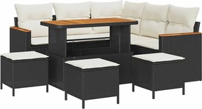 vidaXL Kerti Kanapé Szett 9 pcs Fekete polirattan