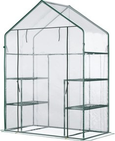 Outsunny Sétáló Üvegház Paradicsom Üvegház Hidegkeret 6 Polccal Átlátszó Acél PVC Műanyag 142 x 73 x 195 cm | Aosom