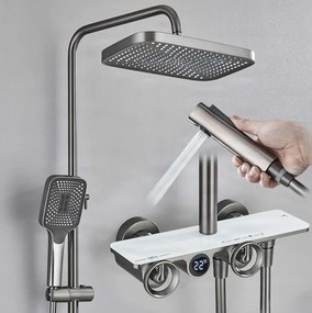 Zuhanyrendszer ELT1104 termosztáttal, digitális kijelzővel, esőztető zuhanyfejjel és több színváltozatban — Gunmetal-fehér