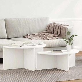 Dohányzóasztal 2 pcs Fehér 79 x 39.5 x 40 cm Tömör fenyőfa