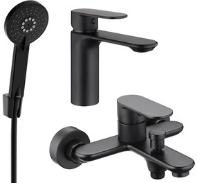 Mexen Milo - R40 zuhanygarnitúra kádcsappal és alacsony mosdócsappal, fekete, 71303R40-70