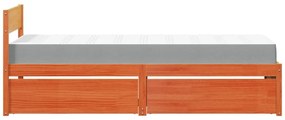 viaszbarna tömör fenyőfa ágy fiókokkal és matraccal 90 x 200 cm