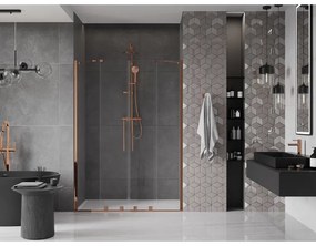 Mexen Velar Duo, nyitható tolóajtó 160x200 cm, 8mm átlátszó üveg, rózsa arany, 871-160-000-02-60