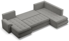 Tokio U sarokkanapé, 3 ágyneműtartóval, bársony, jobboldali, világosszürke