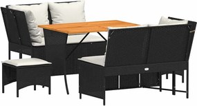 vidaXL 5 részes fekete polyrattan kerti kanapészett párnákkal