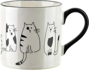 Porcelán bögre kávéhoz és teához macska motívum fehér-fekete 370ml