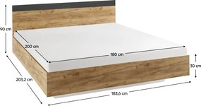 Dupla ágy, 180x200,  tölgy artisan/antracit, GABRIELA