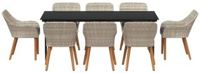 Étkezőgarnitúra 9 pcs Világosszürke Poli rattan