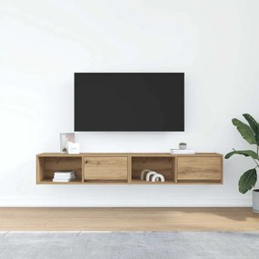 2 db kézműves tölgy színű szerelt fa TV-szekrény 80x31x25,5 cm