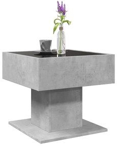 Betonszürke szerelt fa dohányzóasztal LED-del 50 x 50 x 45 cm