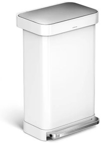 Négyszögletű pedálos szemetes 45 l, fehér acél, táskarekesszel, fehér