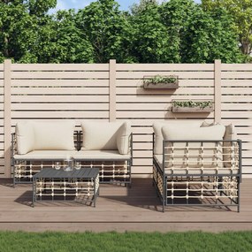 5 részes antracitszürke polyrattan kerti ülőgarnitúra párnákkal