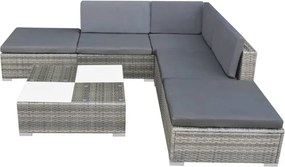 6-részes szürke polyrattan kerti bútorszett párnákkal