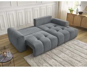 Szürke zsenília kinyitható-tárolóhelyes sarokkanapé (jobb oldali-heverő résszel) Roxelane – Bobochic Paris