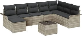 vidaXL Kerti Kanapé Szett párnával 9 pcs Világosszürke Poli rattan