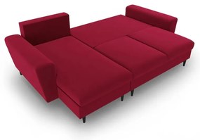 Piros bársony kinyitható tárolóhelyes sarokkanapé Kyoto – Cosmopolitan Design
