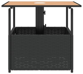 fekete polyrattan kerti asztal napernyőlyukkal 55x55x46,5 cm
