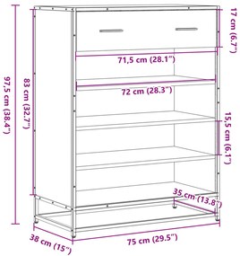 barna tölgy színű szerelt fa és fém cipőszekrény 75x38x97,5 cm