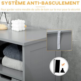 Kleankin Fürdőszoba Szekrény, Tárolószekrény 2 Fiókkal, Niche, Szekrény Ajtóval, Állítható Polc, 60 x 30 x 109 cm, Szürke | Aosom