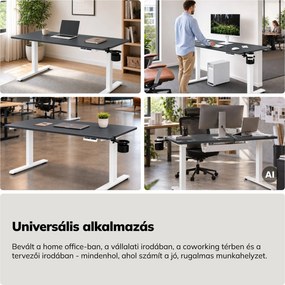 Elektromos, állítható magasságú, ergonomikus, fehér-antracit íróasztal,1400x700 mm: ARIA