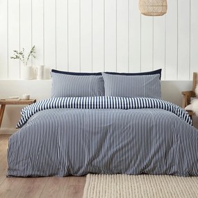 Sötétkék egyszemélyes flanel ágyneműhuzat 135x200 cm Stripe – Catherine Lansfield