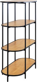 Könyvespolc, ovális polc, tölgy hatású fekete kerettel 85x36x111cm