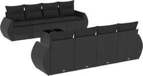 vidaXL 9 részes fekete polyrattan kerti ülőgarnitúra párnákkal