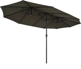 Outsunny Kétszemélyes Napernyő 455 x 265 cm, UV Védelem, Kézi Kurblival, Erkély és Tengerparti Napernyő, Szélálló Kézi Kurblis Napernyő, Szürke | Aoso