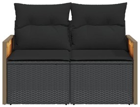 2 személyes fekete polyrattan kerti kanapé párnával