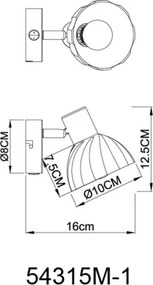 Globo 54315M-1 Fali spotlámpa, fém sárgaréz színű matt, króm, borostyánszínű üveg, szatírozott, billenőkapcsoló a terméken, elfordítható, SzxM: 100x125mm, Mélység: 160mm, 1x E14 40W 230V izzó nélkül
