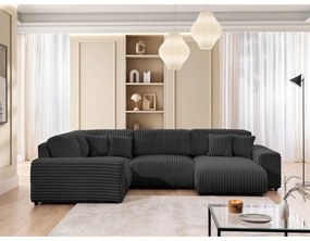 Sötétszürke kordbársony sarokkanapé (bal oldali-U alakú) Justin – Ropez