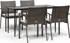 vidaXL 5 részes polyrattan és acél kerti étkezőgarnitúra párnával