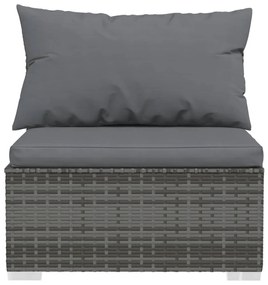 Háromszemélyes szürke polyrattan kanapé párnákkal