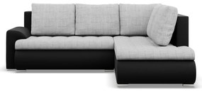 Tokio sarokkanapé, L alakú háttámlával, 2 ágyneműtartóval, fonott + műbőr, jobboldali, szürke - fekete