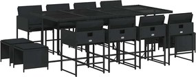 vidaXL 13 részes fekete polyrattan kerti ülőgarnitúra párnákkal