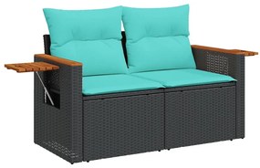 9 részes fekete polyrattan kerti ülőgarnitúra párnával
