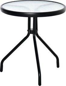 Outsunny Kerek Kerti Asztal Kültéri Kávézó Asztal Díszes Üveglappal és Fém Vázal Teraszra, Erkélyre Ø50x55 cm Fekete | Aosom