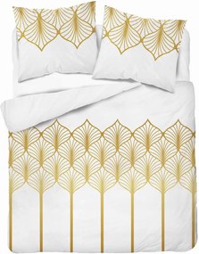 Szatén ágyneműhuzat 220x200 Arany geometria fehér alapon Home Satin