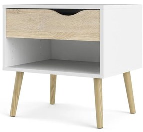 Retro éjjeliszekrény, fehér / sonoma tölgy