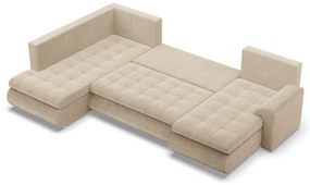 Tokio U sarokkanapé, 3 ágyneműtartóval, kordbársony, baloldali, bézs