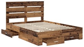 vidaXL Ágykeret fiókkal fejtámlával Öreg fa 140 x 190 cm Faanyag