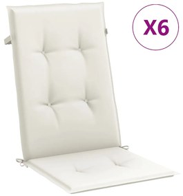 6 db krémszínű szövet magas háttámlájú székpárna 120x50x4 cm