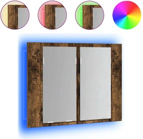 vidaXL füstös tölgy szerelt fa tükörszekrény LED-del 80x20,5x64 cm