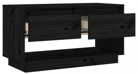 fekete tömör fenyőfa TV-szekrény 74x34x40 cm