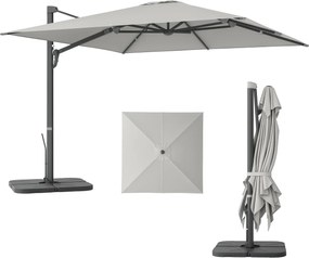 Outsunny Alumínium Napernyő 3 x 3m 360°-ban Forgatható Napernyő Kézi Állványú Dönthető Vízálló Piaci Napernyő Magasságban Állítható Kert Napernyő Kézi