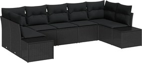 vidaXL Kerti Kanapé Szett tárolóval 7 pcs Fekete Poli rattan