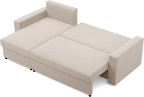 Zeus sarokkanapé, 2 ágyneműtartóval, egyenes kartámasz, bársony, univerzális oldal, hab töltet, bézs