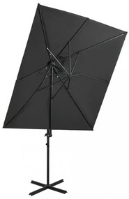 antracitszürke dupla tetejű konzolos napernyő 250 x 250 cm