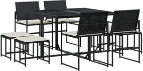 vidaXL 9 részes fekete polyrattan kerti étkezőgarnitúra párnákkal