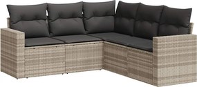 vidaXL 5 részes világosszürke polyrattan kerti ülőgarnitúra párnákkal